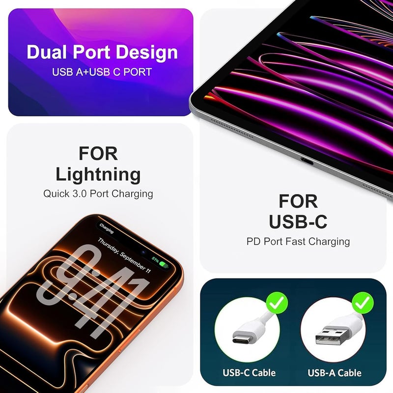 CSODINCE 20W USB C Fast Charger, 3Pack Durable Dual Port PD 3.0 with USB A Wall Charger Block for iPhone, iPad Pro, AirPods Pro, Samsung Galaxy, Motorola, LG, Google Pixel Brick Plug Power Adapter(Green) - Image 4